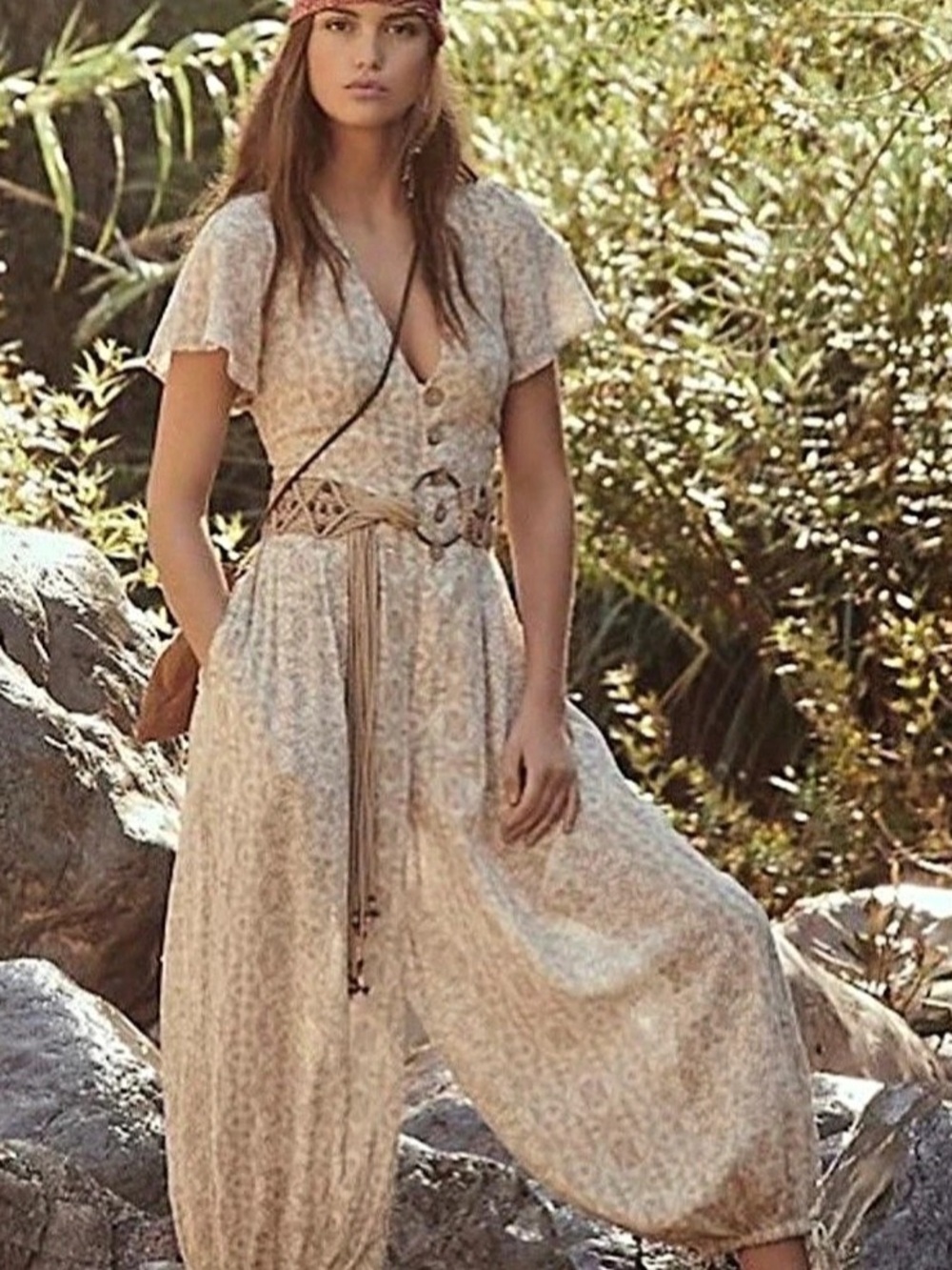 Free People Sahara Jumpsuit Geometric Cream & Pink Size Large